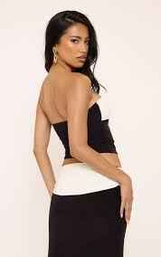 Bandeau Contrast Foldover Crop Top and Skirt In Black