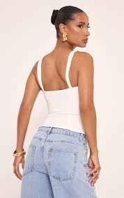 Ego - Sleeveless Lace Drape Detail Corset Top In White