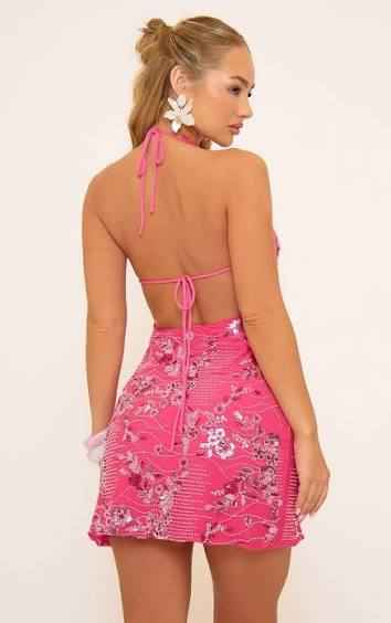 Ego - Halterneck Embellished Open Back Detail Mini Dress In Pink