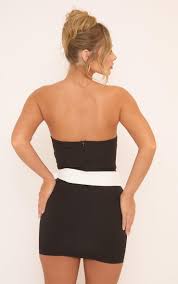 Ego - Plunge Front Bandeau Contrast Belted Mini Dress In Black