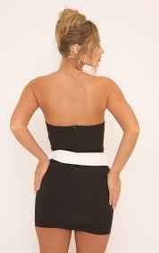 Ego - Plunge Front Bandeau Contrast Belted Mini Dress In Black