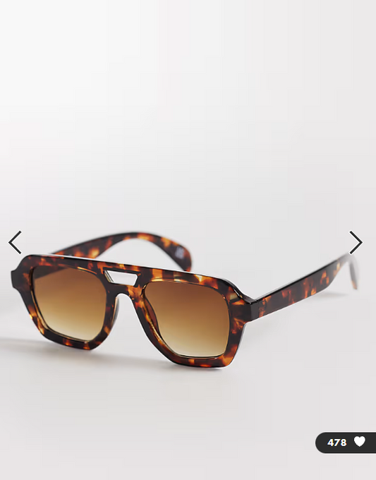 ASOS DESIGN angular aviator sunglasses in tort