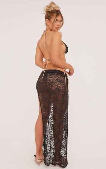 Low Rise Tie Side Beach Maxi Skirt In Black Lace