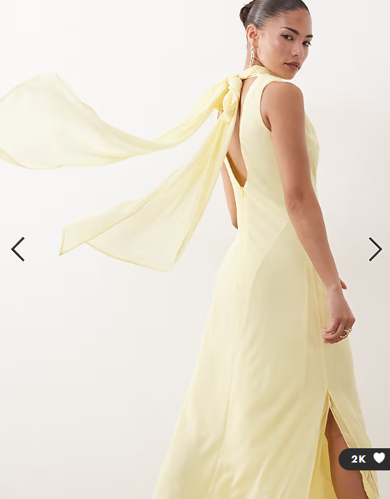 TFNC Petite Bridesmaids high neck chiffon tie detail maxi dress in yellow