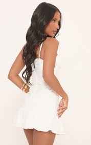 Ego - Strappy Tie Front Ruched Bust Detail Contrast Mini Dress In White Broderie