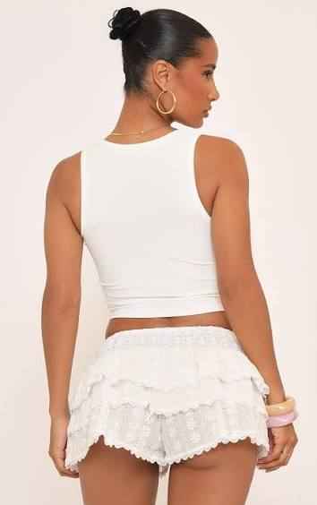 Sleeveless Chilli Print Detail Racer Crop Top In White