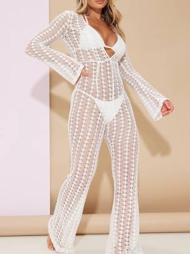 Prettylittlrthing - beach jumpsuit in crochet white