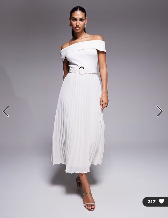 Forever New off the shoulder belted knit midi dress in cream