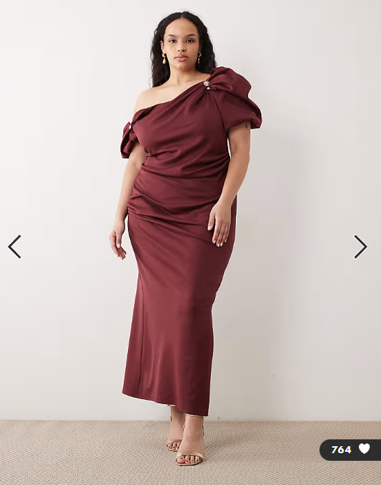 ASOS DESIGN Curve trim detail fallen shoulder puff sleeve midi dress in berry