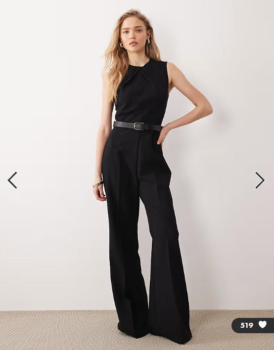 Mango high neck sleeveless jumpsuit with statement belt in black