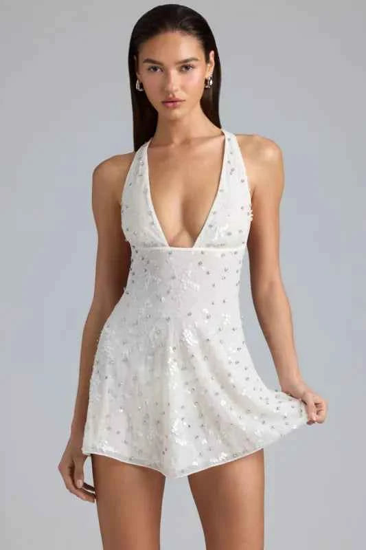 Ohpolly Embellished Multi-Strap Mini Dress in Ivory