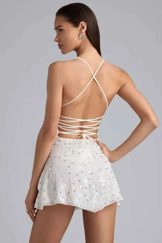 Ohpolly Embellished Multi-Strap Mini Dress in Ivory