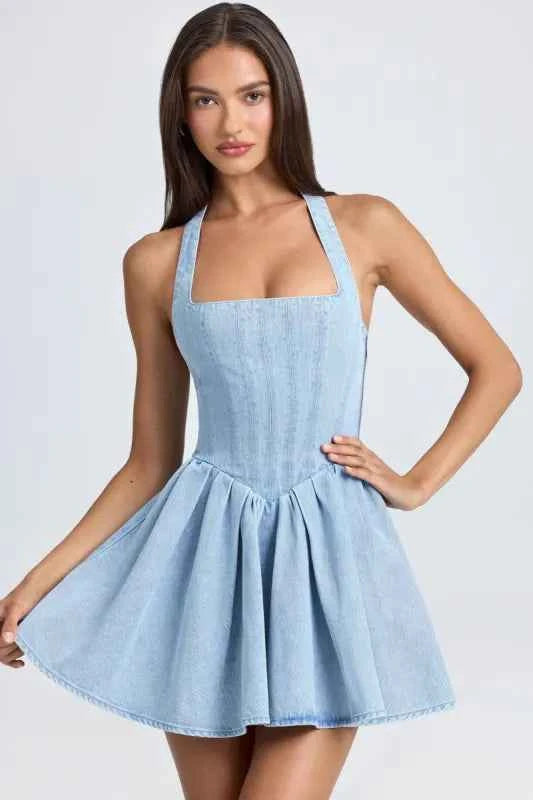 Ohpolly Halterneck Corset Micro Mini Dress in Ecru