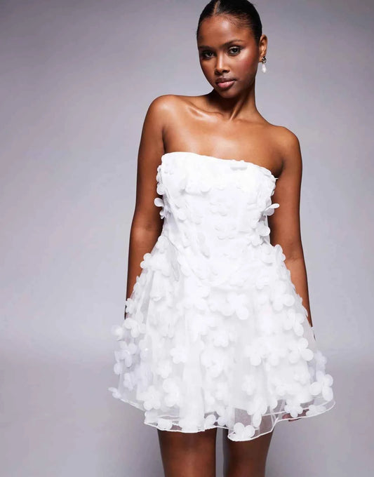 Jaded Rose 3D floral corset mini dress in white