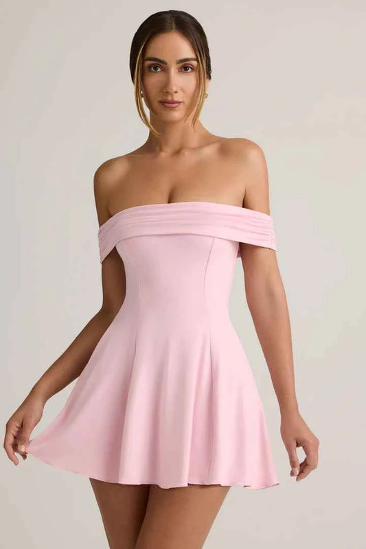 Ohpolly - Modal Off-Shoulder A-Line Mini Dress in Baby Pink