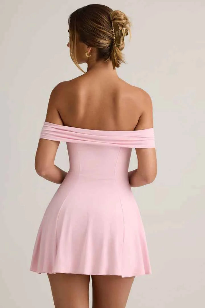 Ohpolly - Modal Off-Shoulder A-Line Mini Dress in Baby Pink