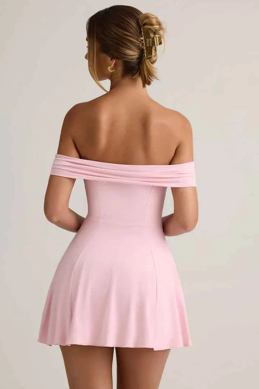 Ohpolly - Modal Off-Shoulder A-Line Mini Dress in Baby Pink