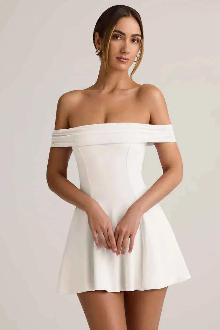 Ohpolly - Modal Off-Shoulder A-Line Mini Dress in White