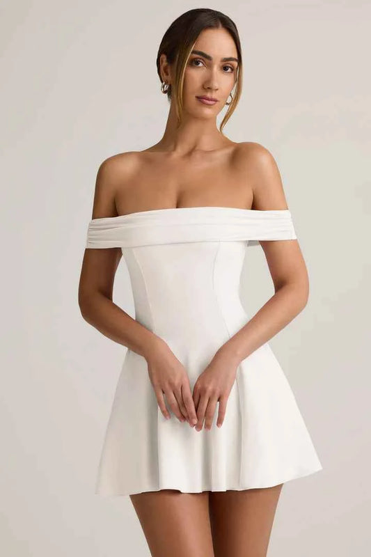 Ohpolly - Modal Off-Shoulder A-Line Mini Dress in White