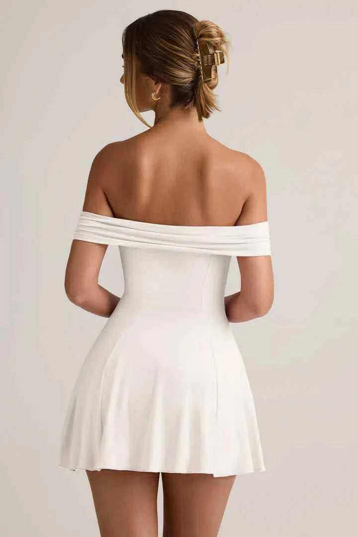 Ohpolly - Modal Off-Shoulder A-Line Mini Dress in White