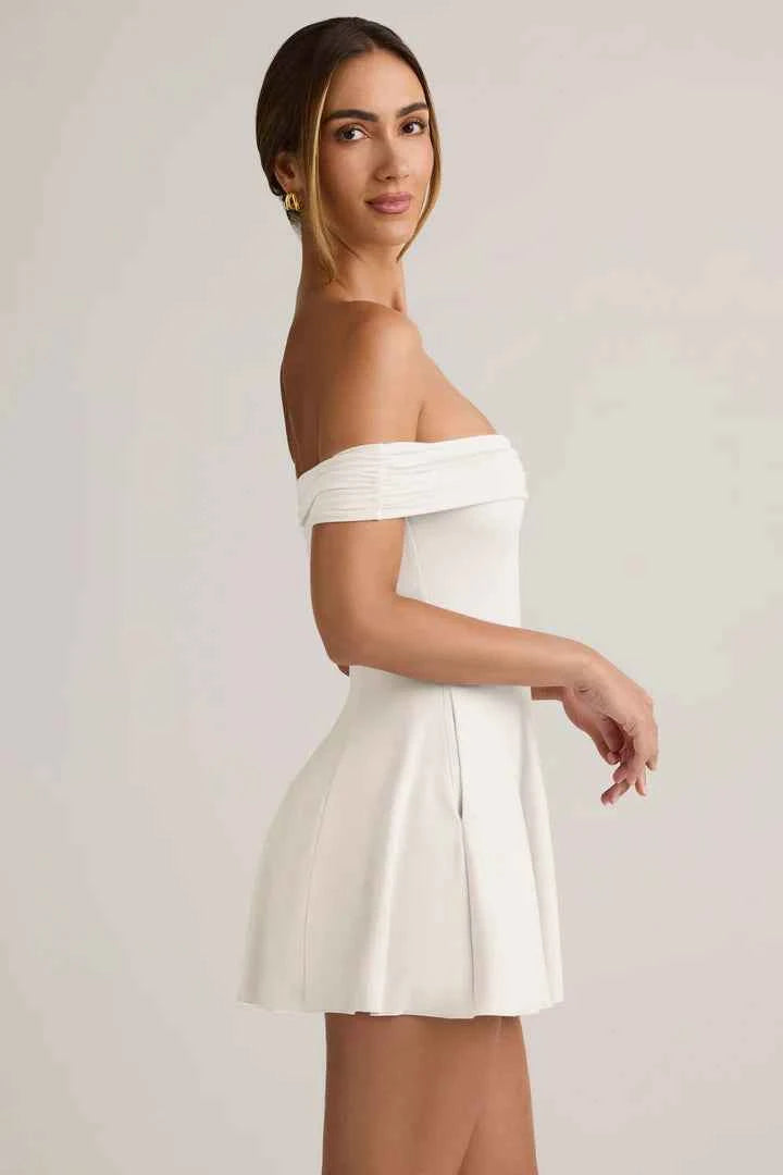 Ohpolly - Modal Off-Shoulder A-Line Mini Dress in White