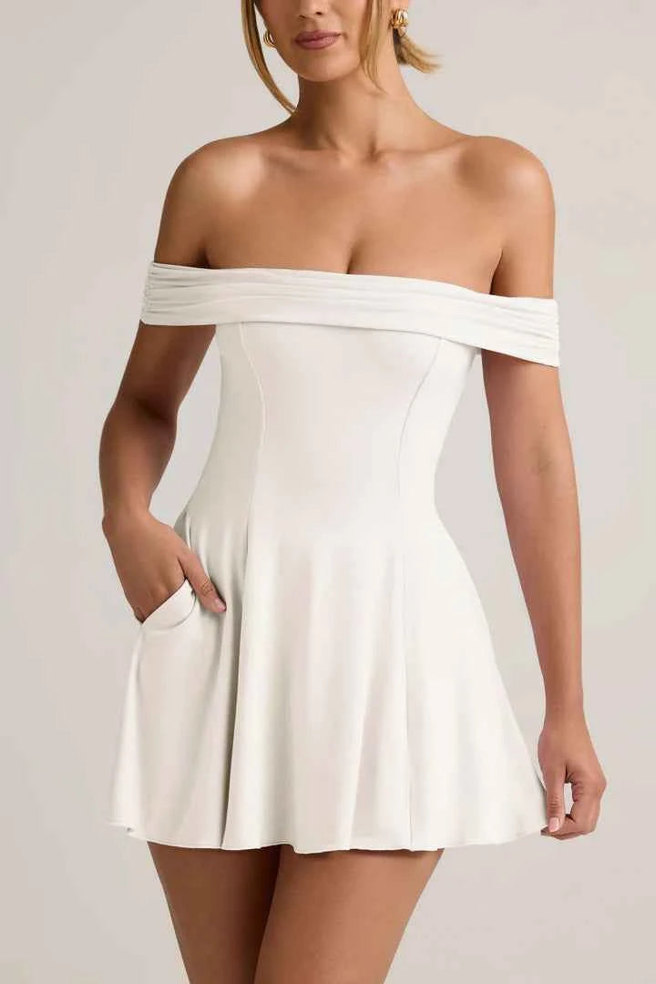 Ohpolly - Modal Off-Shoulder A-Line Mini Dress in White