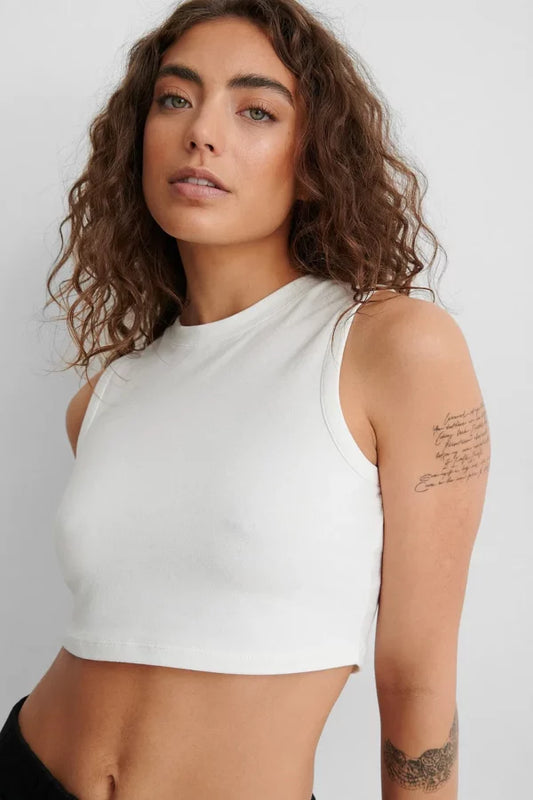 Stone Washed Cropped Singlet Offwhite
