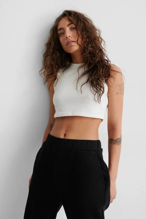 Stone Washed Cropped Singlet Offwhite