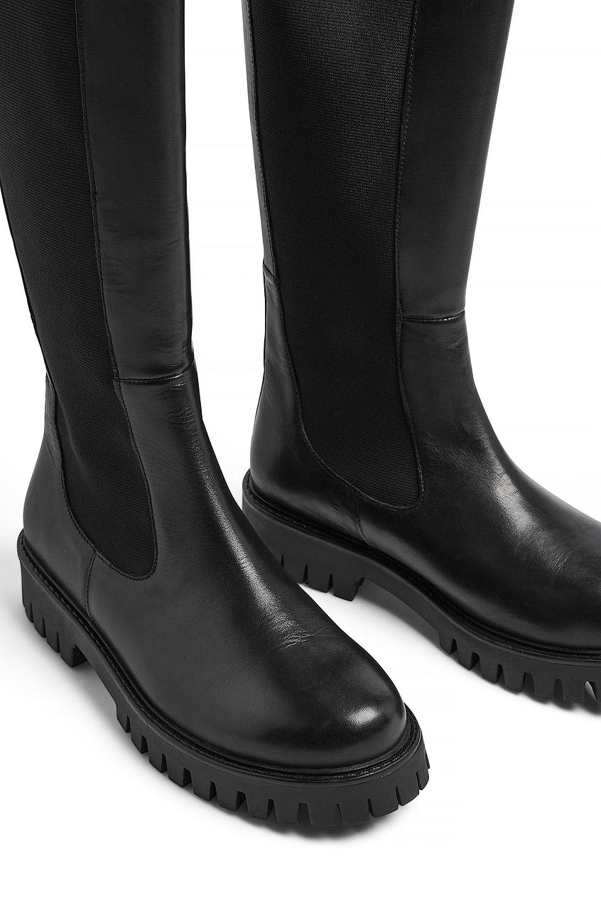 Knee High Leather Elastic Boots