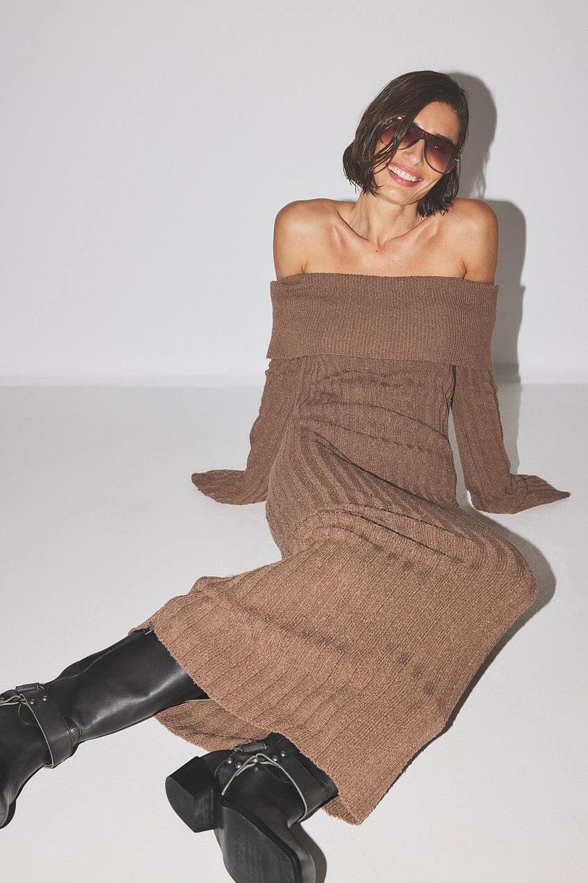 Knitted Offshoulder Midi Dress