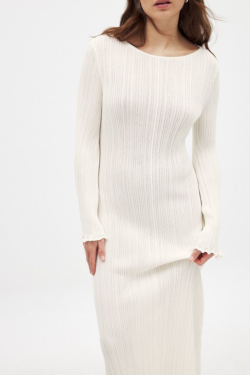 Na-kd Knitted Round Neck Frill Maxi Dress