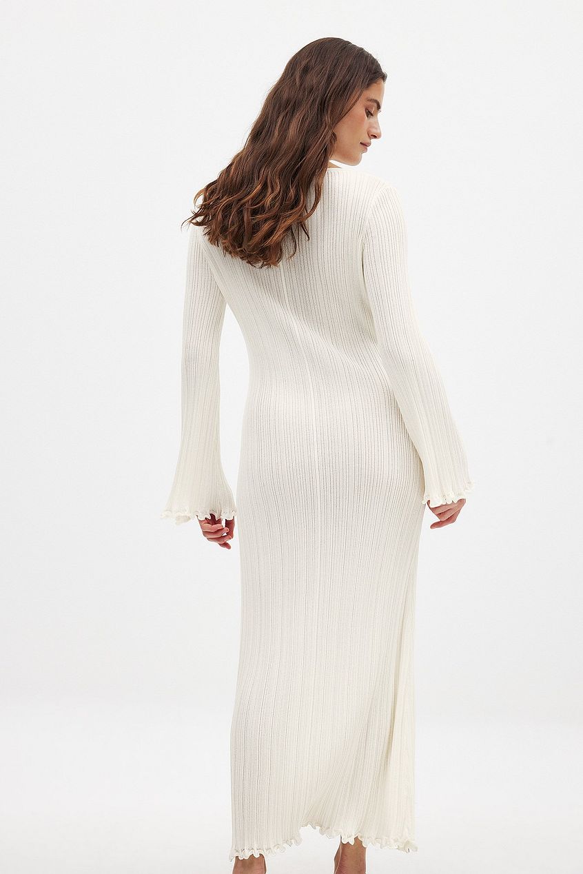 Na-kd Knitted Round Neck Frill Maxi Dress