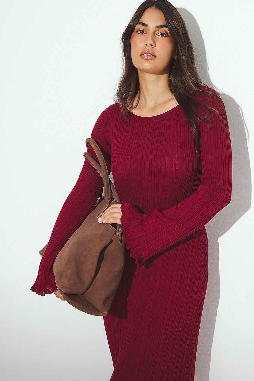 Na-kd Knitted Round Neck Frill Maxi Dress