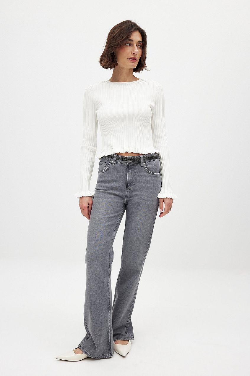 Na-kd Knitted Round Neck Frill Top
