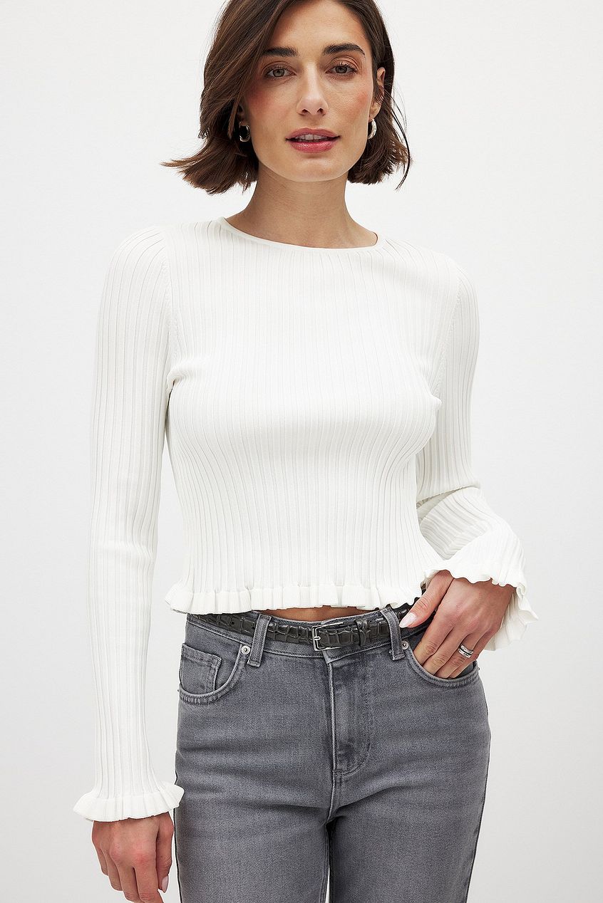 Na-kd Knitted Round Neck Frill Top