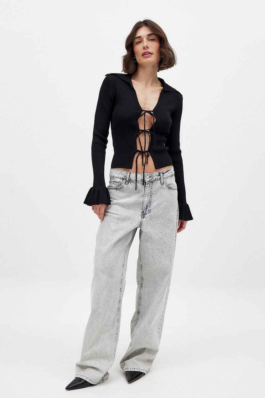 Na-kd - Knitted Tie Detail Ribbed Top