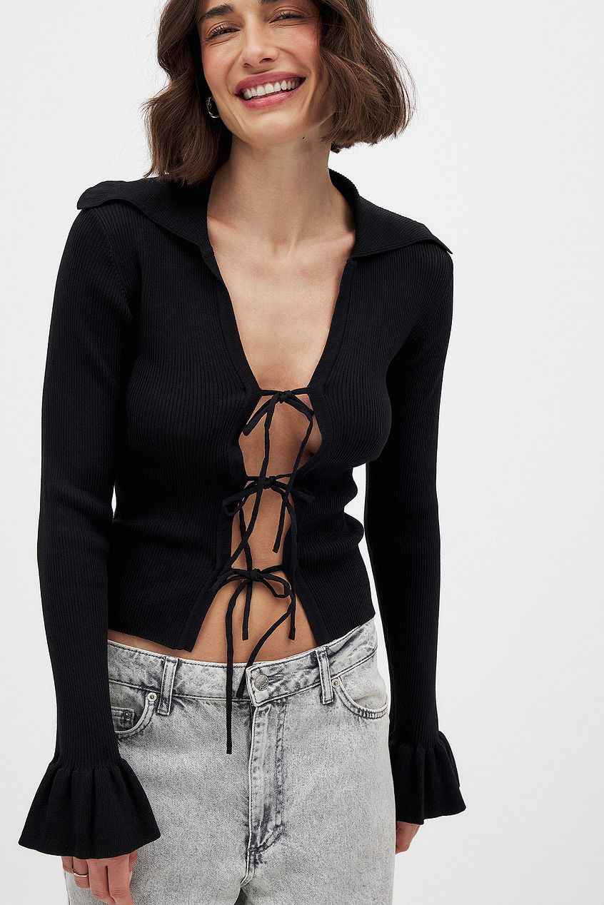 Na-kd - Knitted Tie Detail Ribbed Top