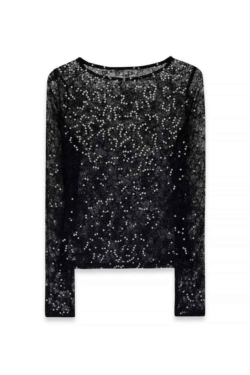 Na-kd Lace Sequin Long Sleeve Top