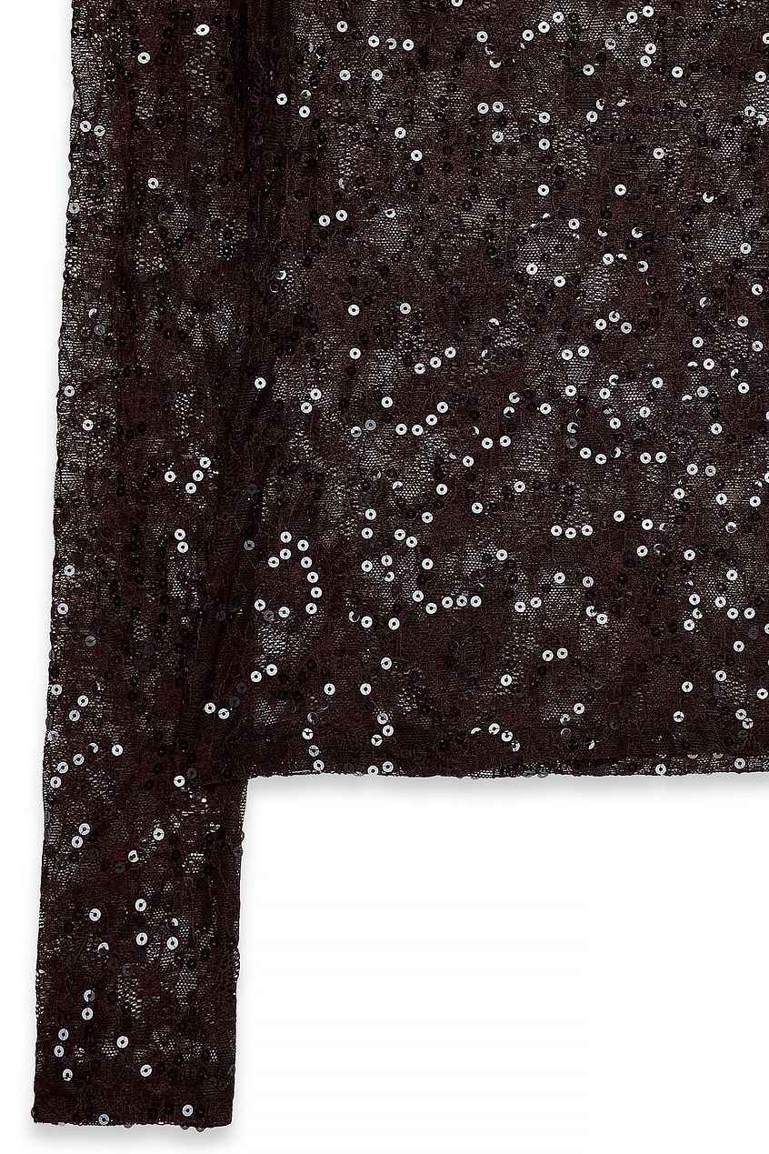 Na-kd - Lace Sequin Long Sleeve Top