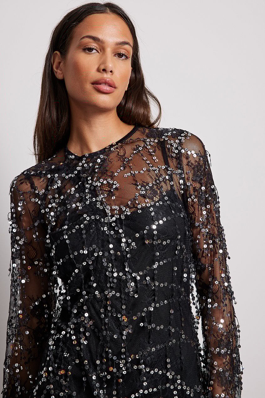 Lace Sequin Midi Dress