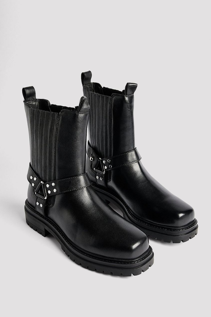 Leather Chunky Biker Boots