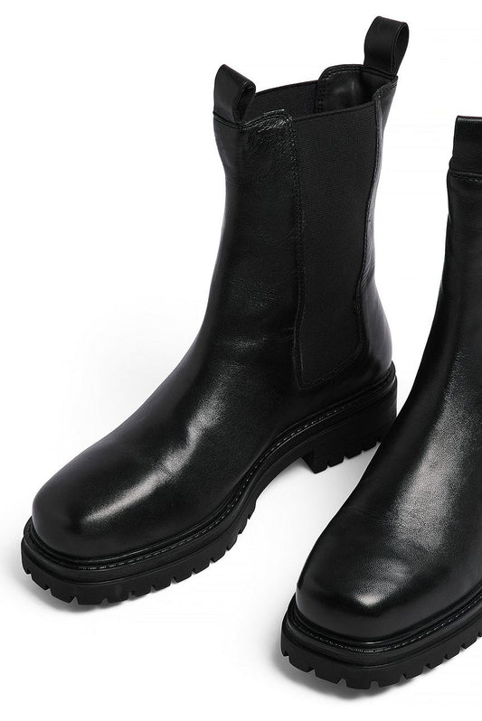 Leather Chunky Flat Sole Boots