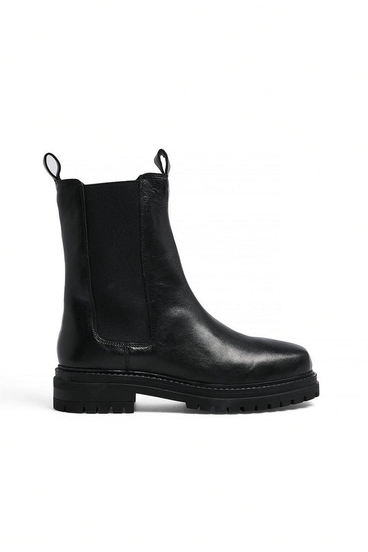 Leather Chunky Flat Sole Boots