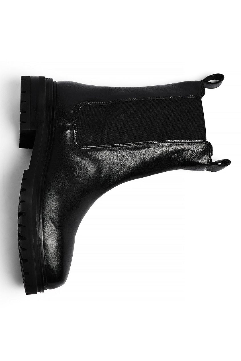 Leather Chunky Flat Sole Boots