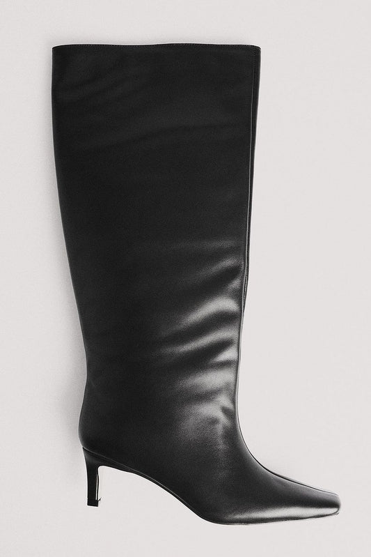 Leather Stiletto Wide Shaft Boots