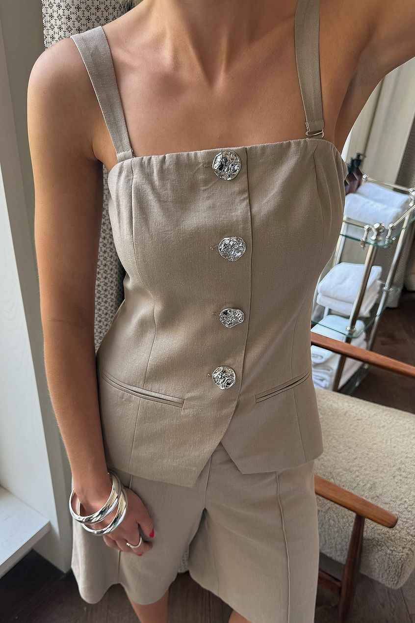 Na-kd Linen Blend Button Detail Vest