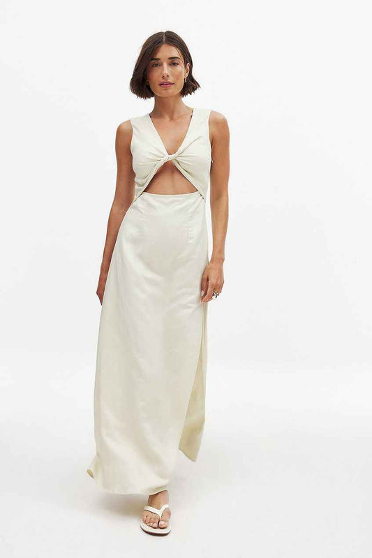 Na-kd Linen Blend Cut Out Maxi Dress