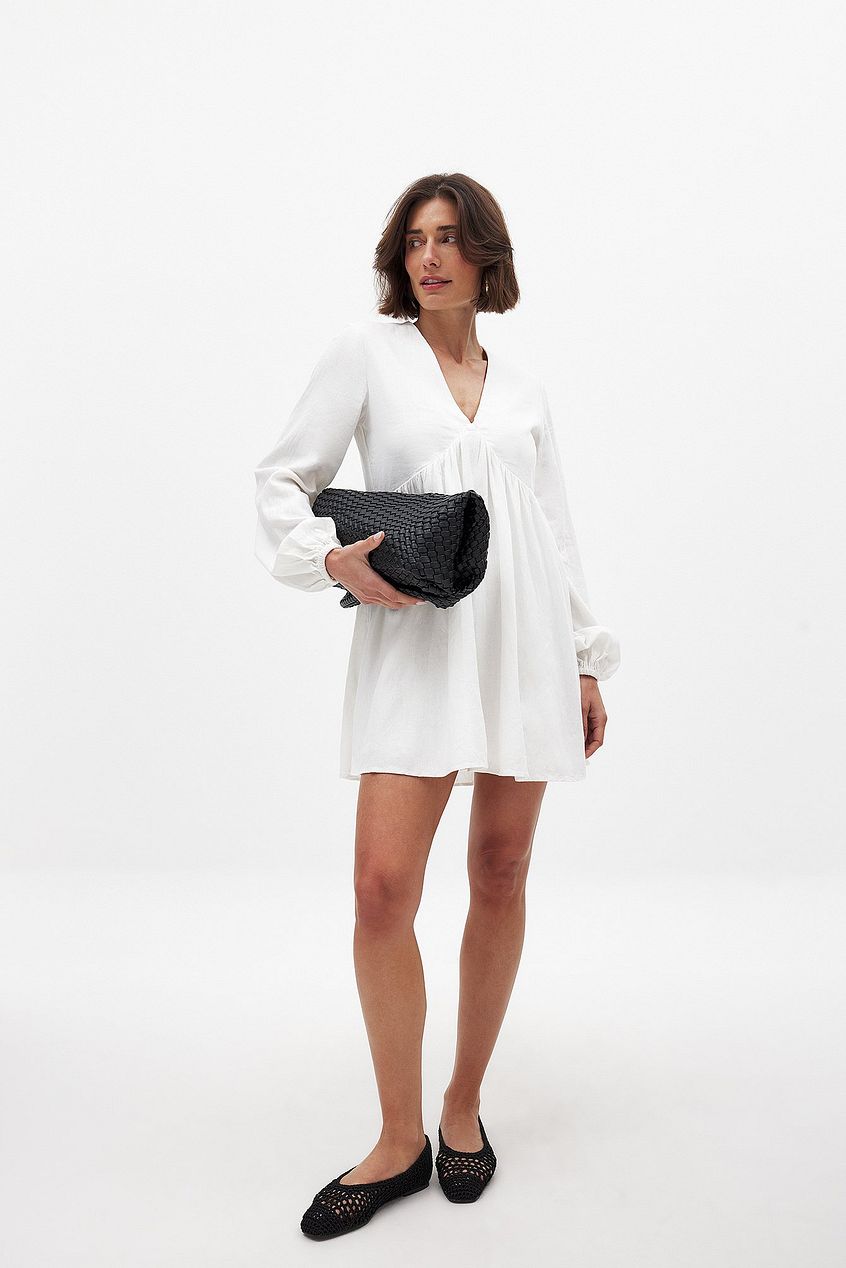Linen Blend LS Flowy Mini Dress