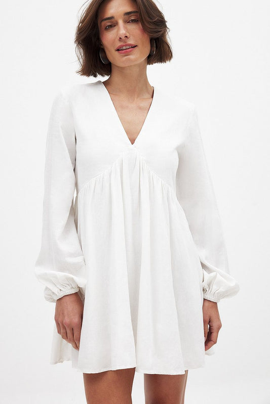Linen Blend LS Flowy Mini Dress