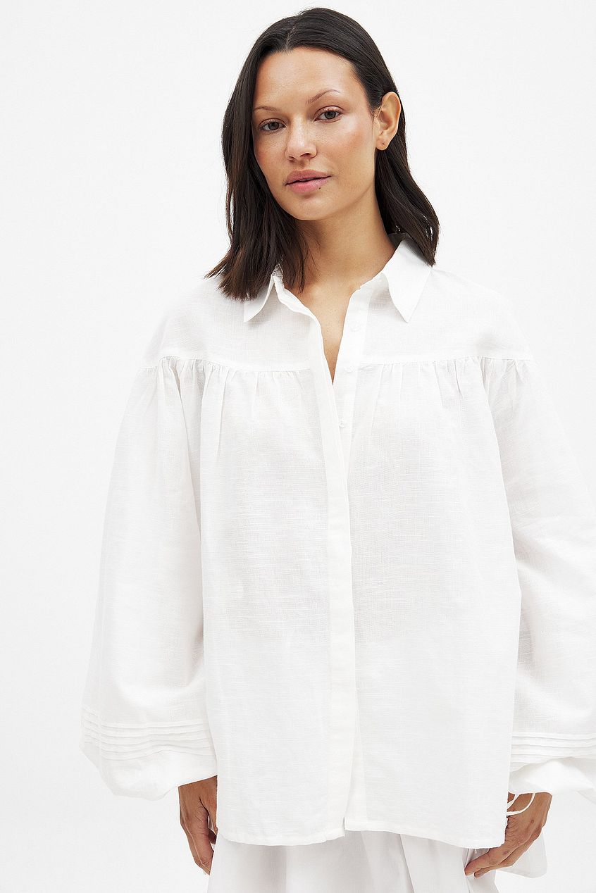 Na-kd Linen Blend Pleated Sleeve Detail Shirt